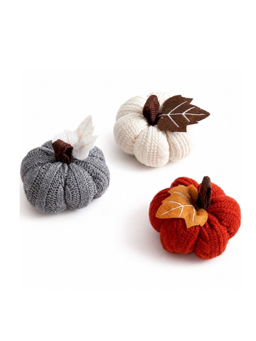 Rustic Knitted Pumpkin Set of 3 Fall Halloween Thanksgiving Tabletop Decor NEW